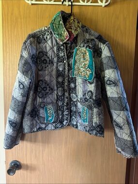 Bohemian Quilted Patchwork Jacket in Teal and Gray